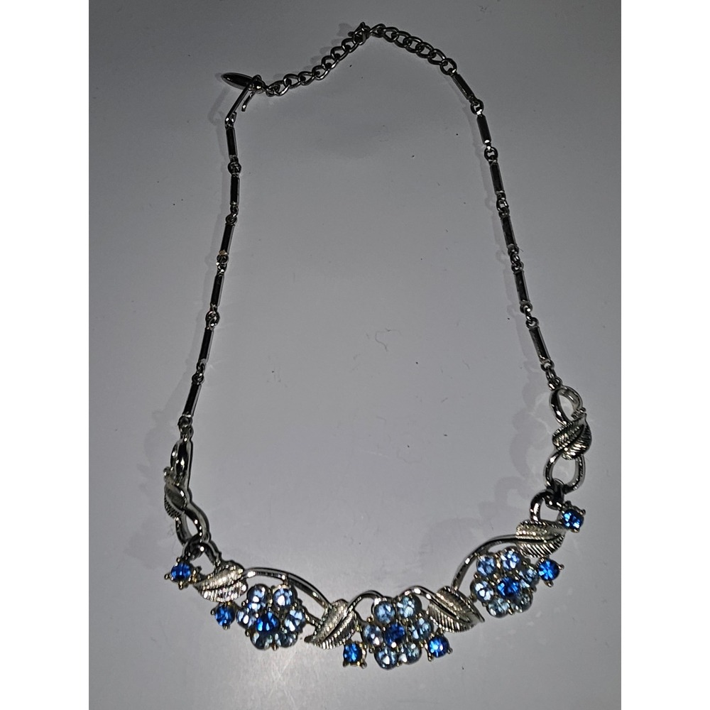 Vintage Coro Silver Blue Rhinestone Necklace